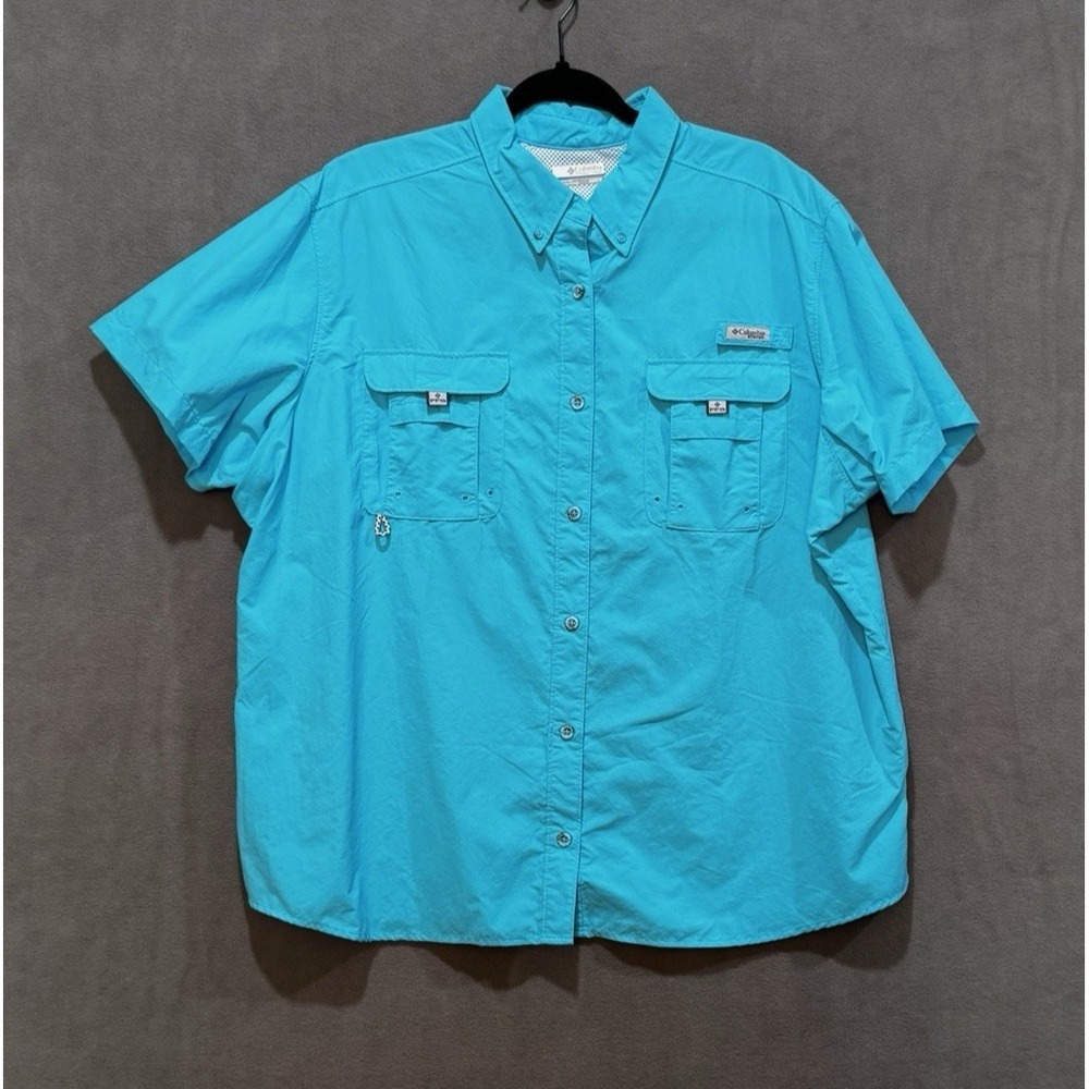 Columbia PFG Tamiami II Fishing Shirt Mens 2X Turquoise Short Sleeve FW7313 Blue